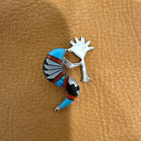 Jewelry - Turquoise Inlay Kokopelli Pendant Necklace Accent
